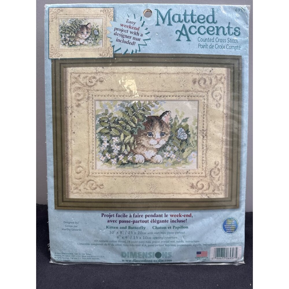 Dimensions 2003 #6957 Kitten & Butterfly Counted Cross Stitch Kit 10" x 8" Matti